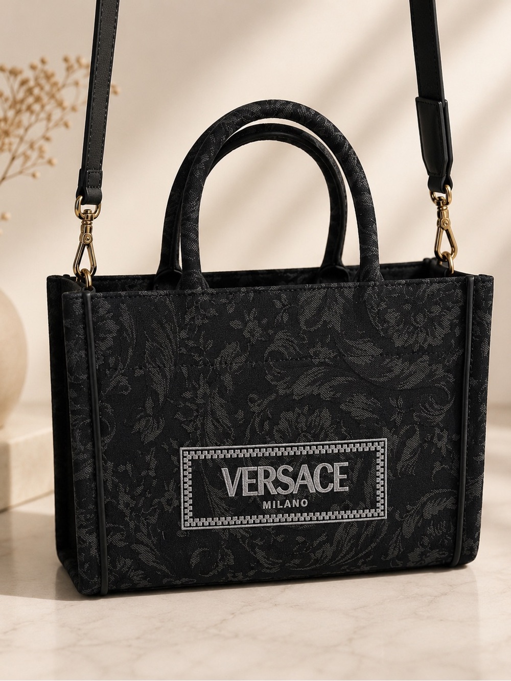 Versace Barocco baroque logo monogram book tote shoulder bag NEW